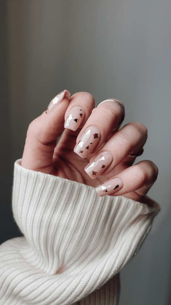 Nude Nails with Irregular Foil Flake Details