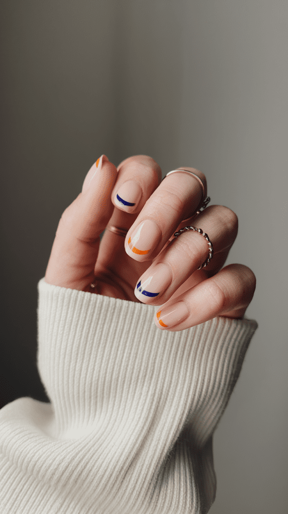 Short Nude Nails with Colorful Half-Moon Cuticles