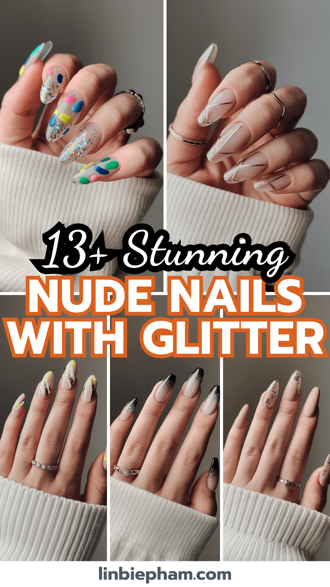 13+ Stunning Nude Nails with Glitter for a Glamorous Look