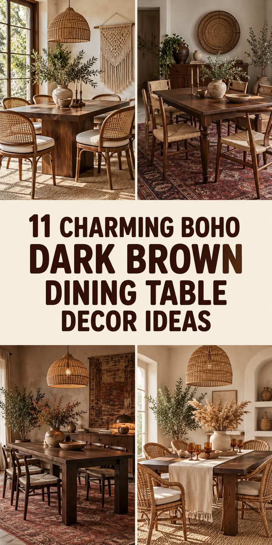 11 Charming Boho Dark Brown Dining Table Decor Ideas