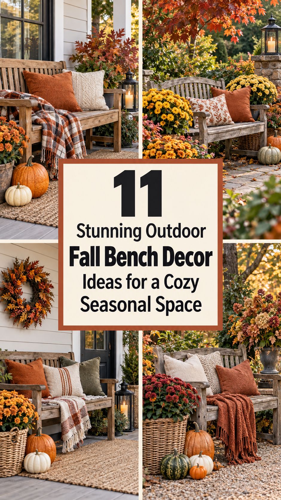 11 Stunning Outdoor Fall Bench Decor Ideas