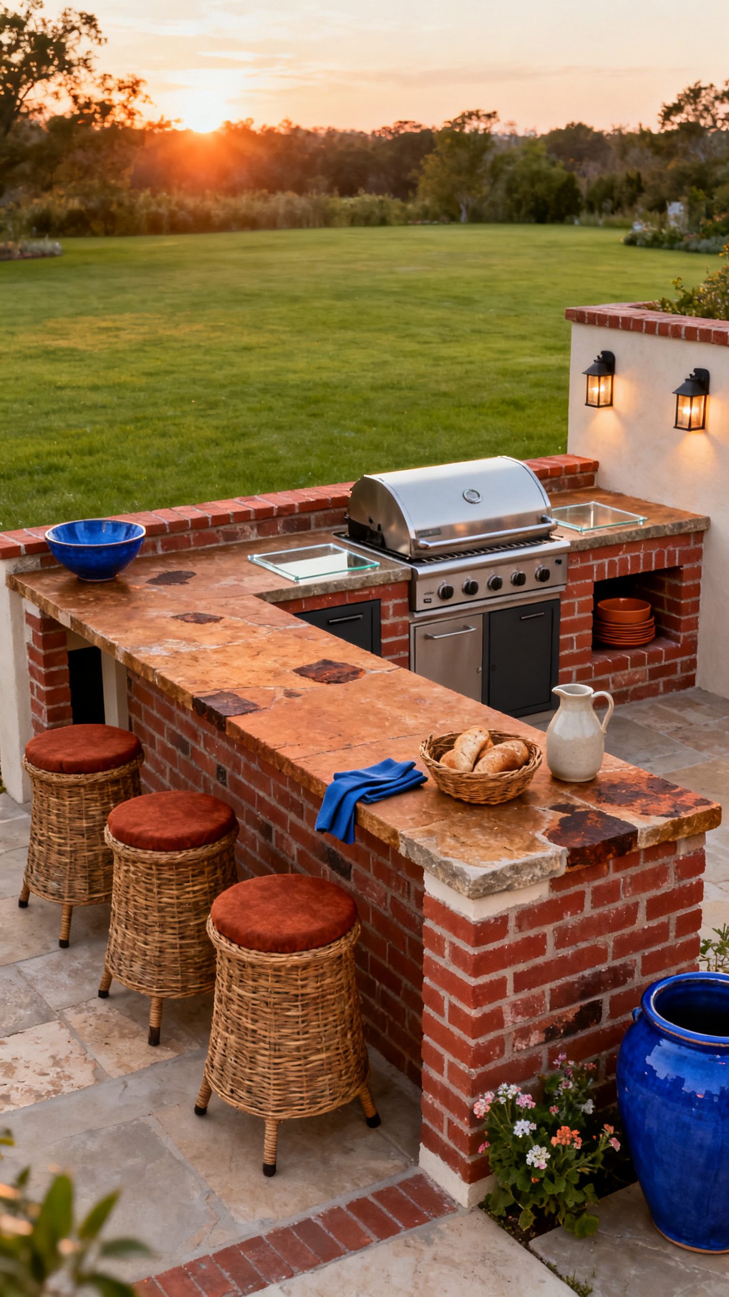 Brick Outdoor Kitchen Ideas: An L-Shaped Brick Kitchen That Welcomes Company