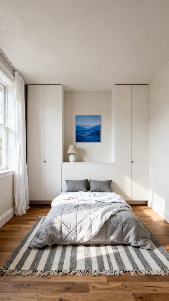 Wall-Color Cabinets Along the Foot Wall