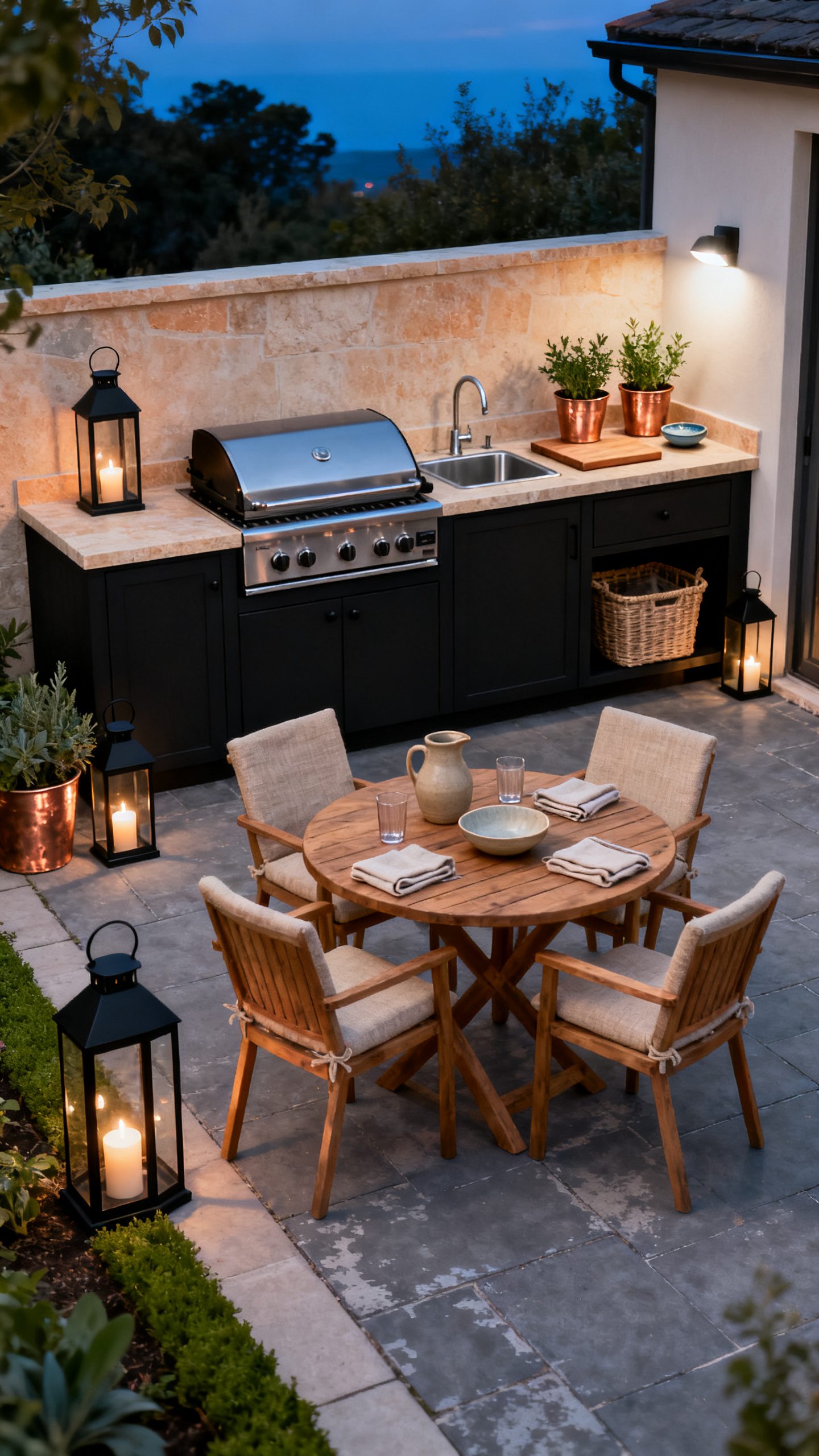 Open Outdoor Kitchen Ideas: A Lantern-Lit Kitchen for Slow Evening Meals