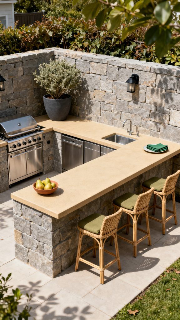 A Stone Bar Wrapped Around a Garden Corner