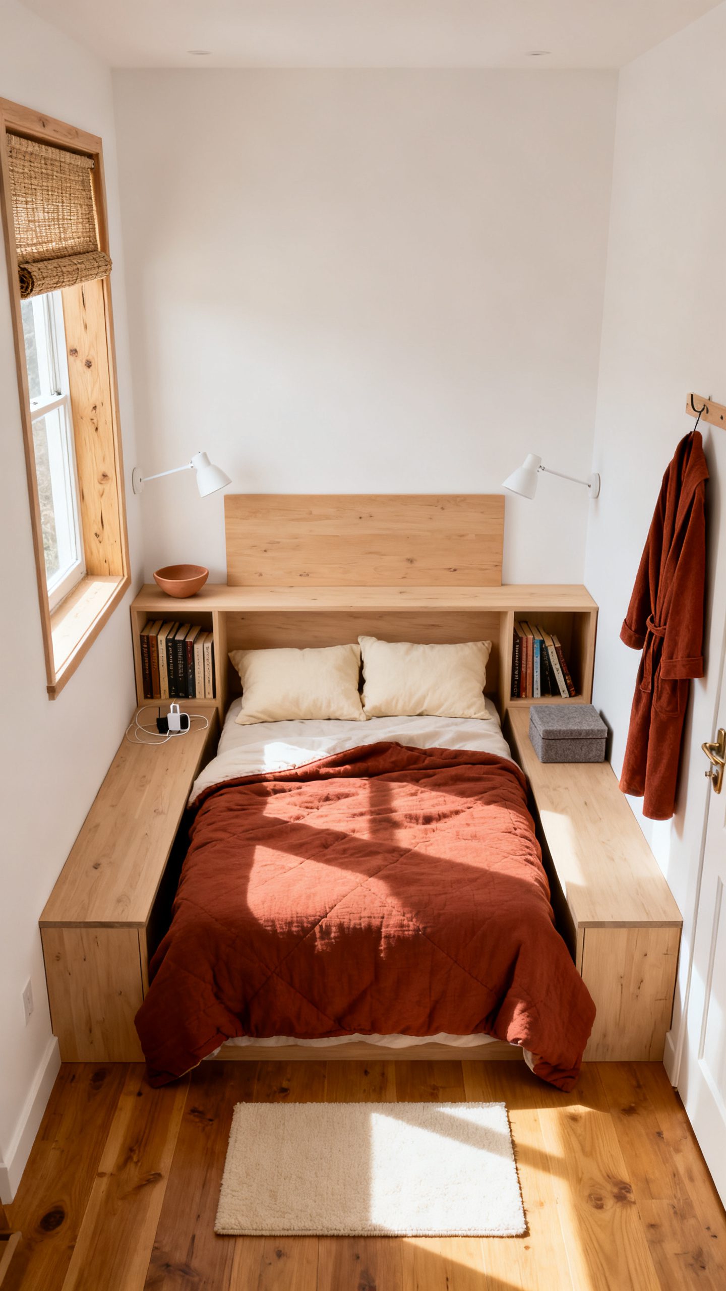 Small Bedroom Bookshelf Ideas: Choose a Headboard With Side Book Cubbies