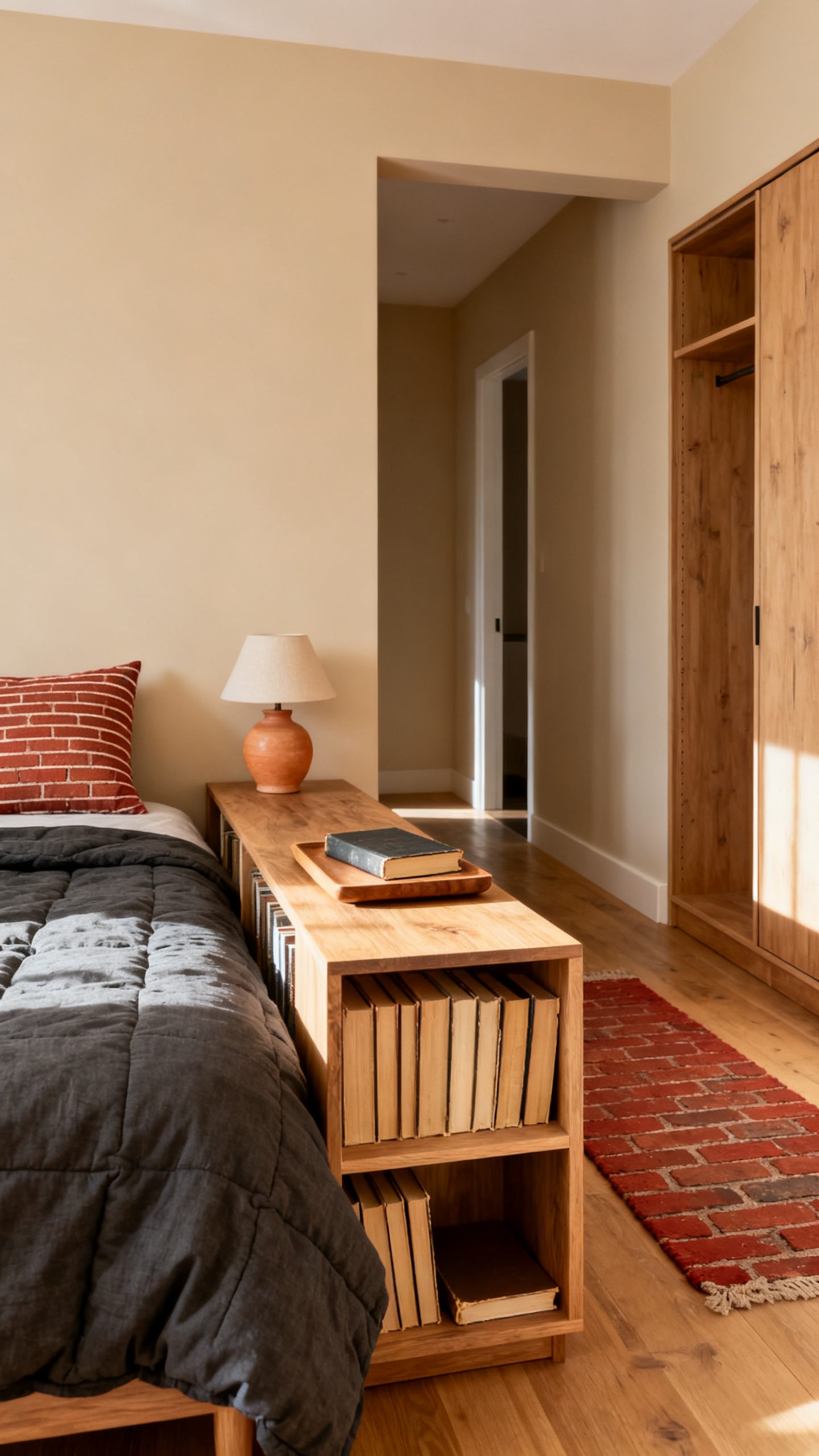 Small Bedroom Bookshelf Ideas: Use a Shallow Bookcase at the Foot of the Bed