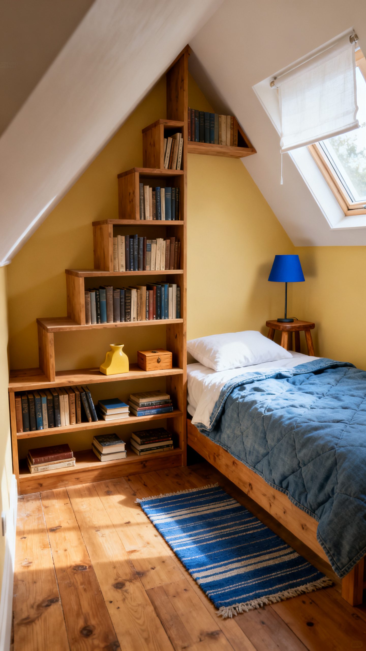 Small Bedroom Bookshelf Ideas: Choose a Low Bookcase for a Sloped Wall